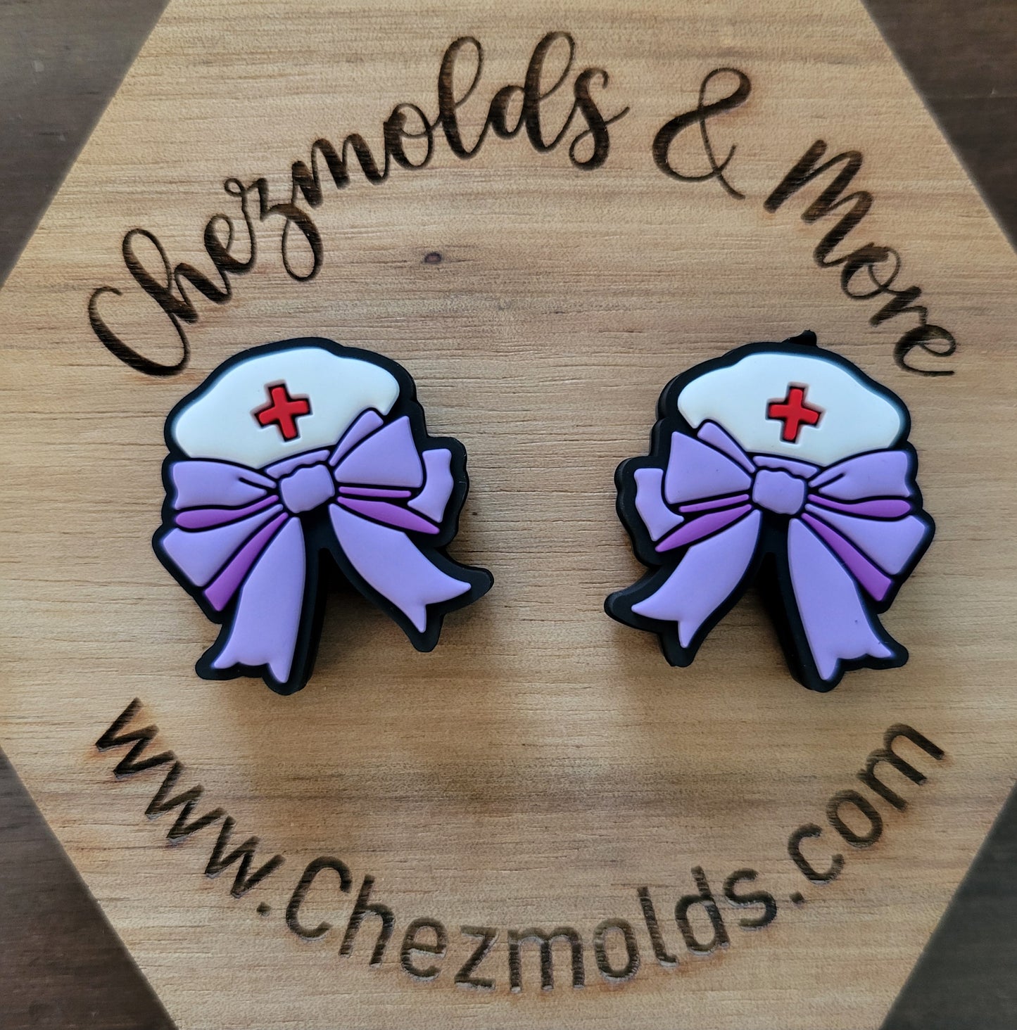 purple bow nurse hat- Silicone focal Bead