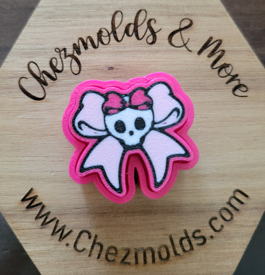 CE 3d printed  fidget clicker- with keychain hole -skull bow- pinks