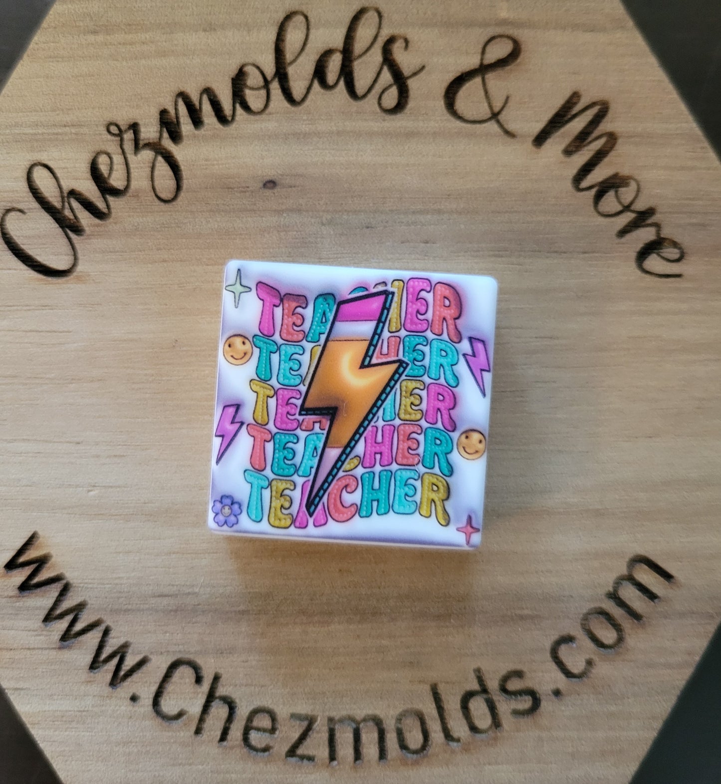 CE printed Silicone focal Bead-teacher square lightning pencil