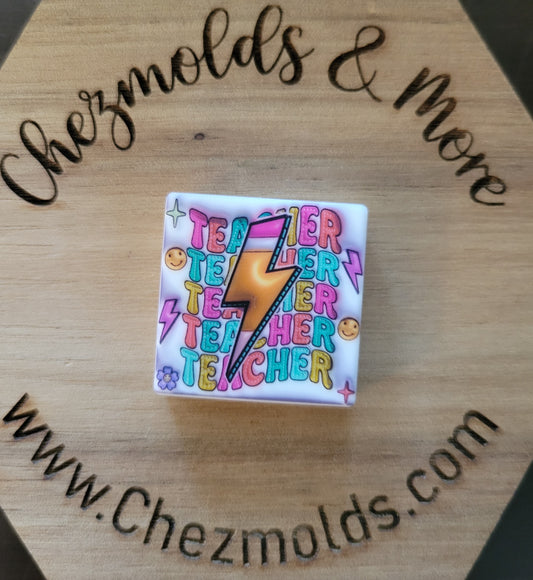 CE printed Silicone focal Bead-teacher square lightning pencil