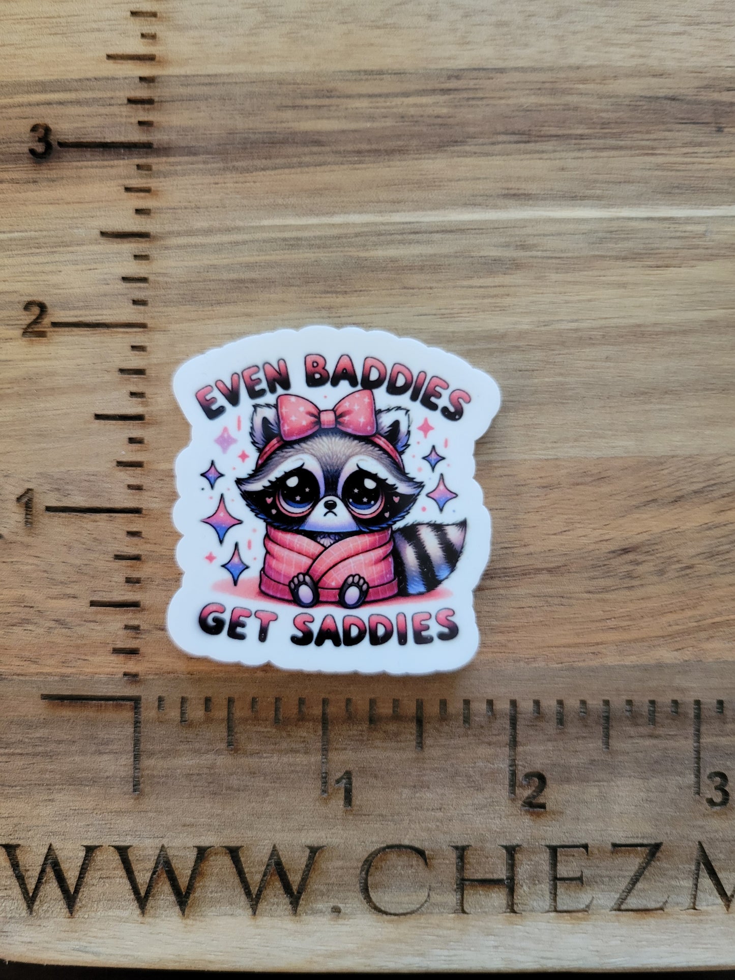 uv printed acrylic flatback- Baddie saddie raccoon