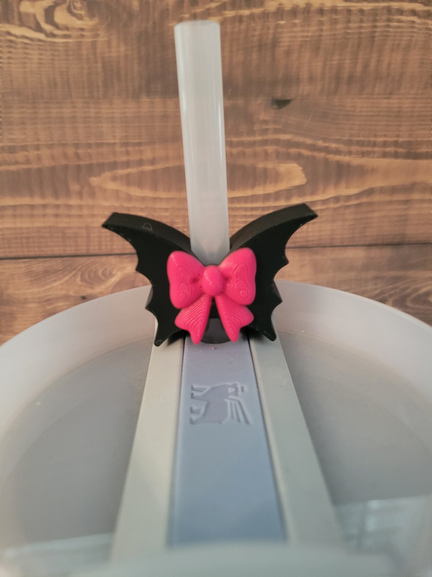CE 3d printed straw topper-bat bow with pink bow