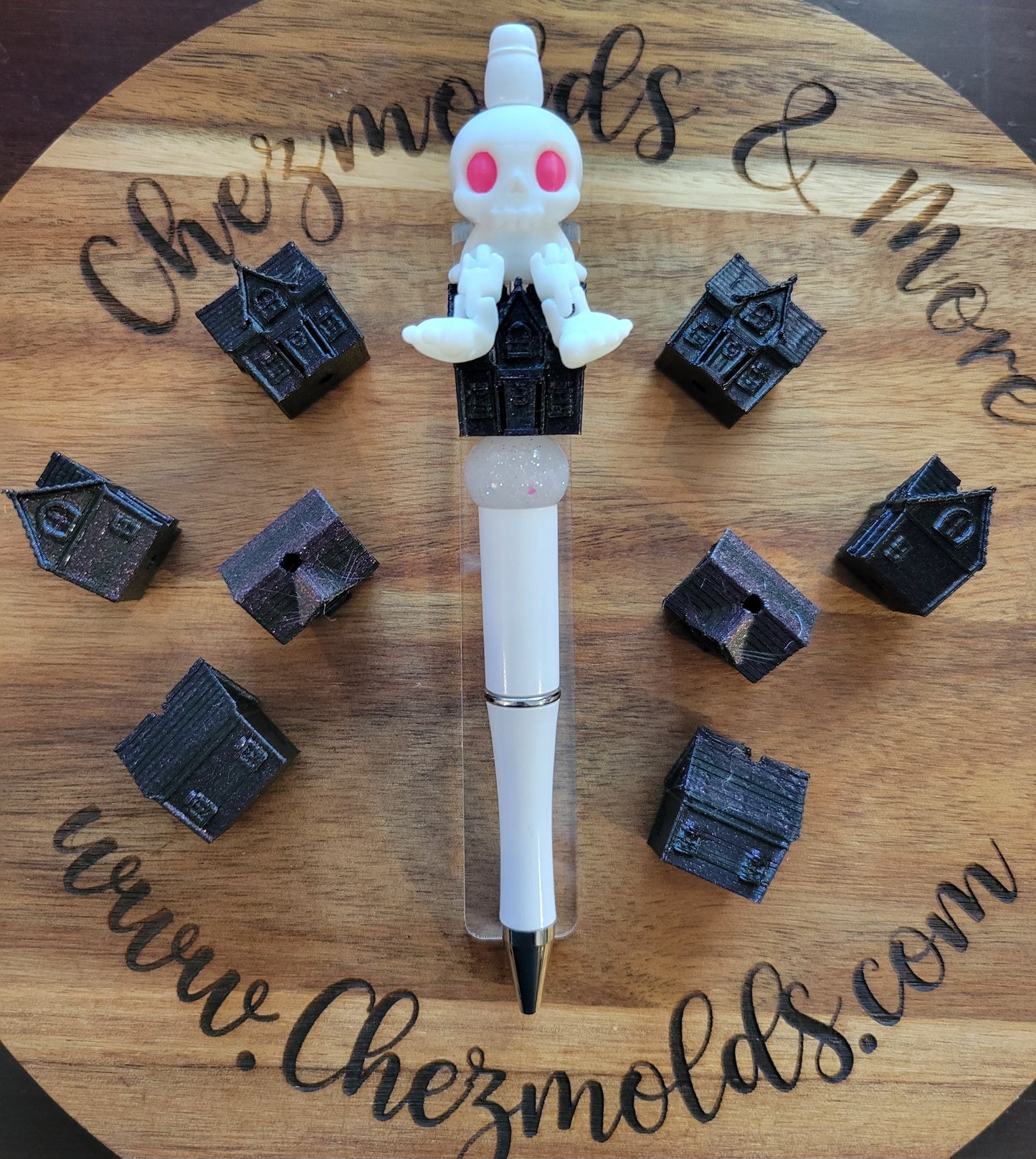 CE 3d printed focal Bead -3d purple sparkle haunted house