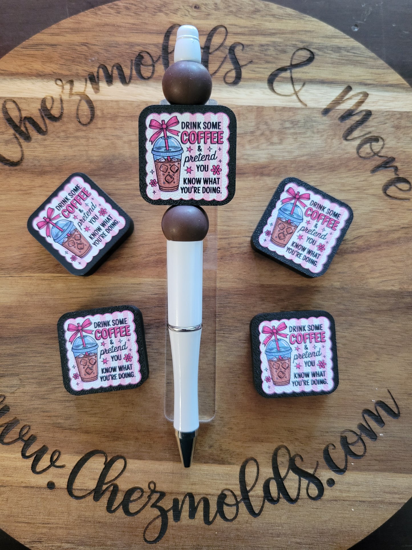 CE 3d printed focal Bead-Drink coffee and pretend