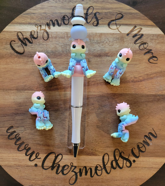 CE 3d printed focal Bead- baby Rainbow dino kicker ( flexy feet )