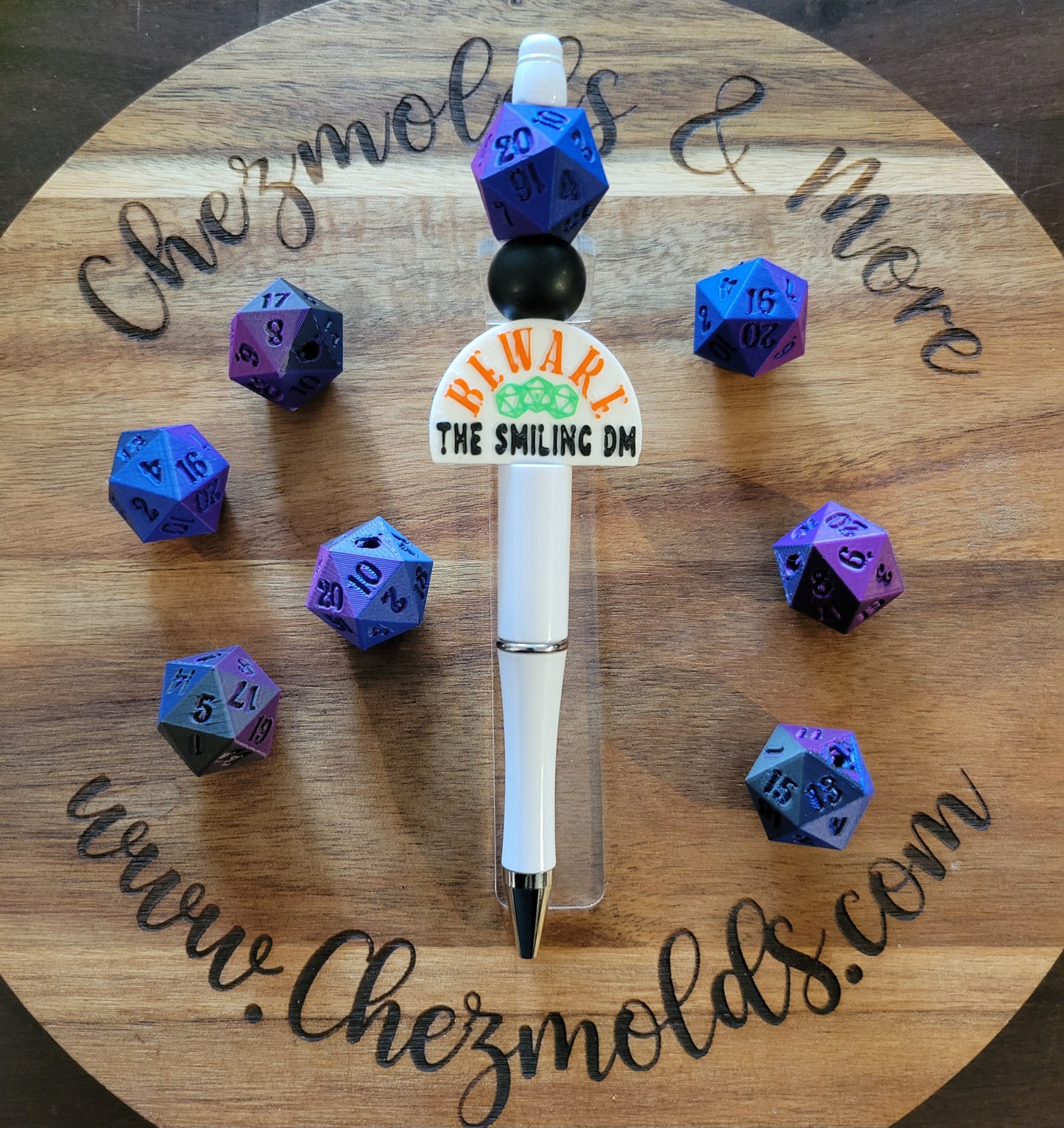 CE 3d printed D20 dice-  focal Bead