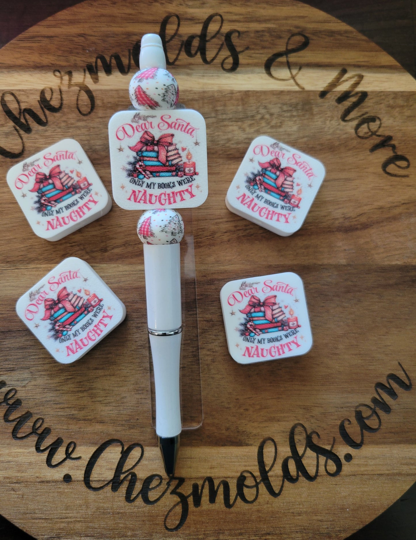 CE 3d printed focal Bead-Dear Santa- only naughty books