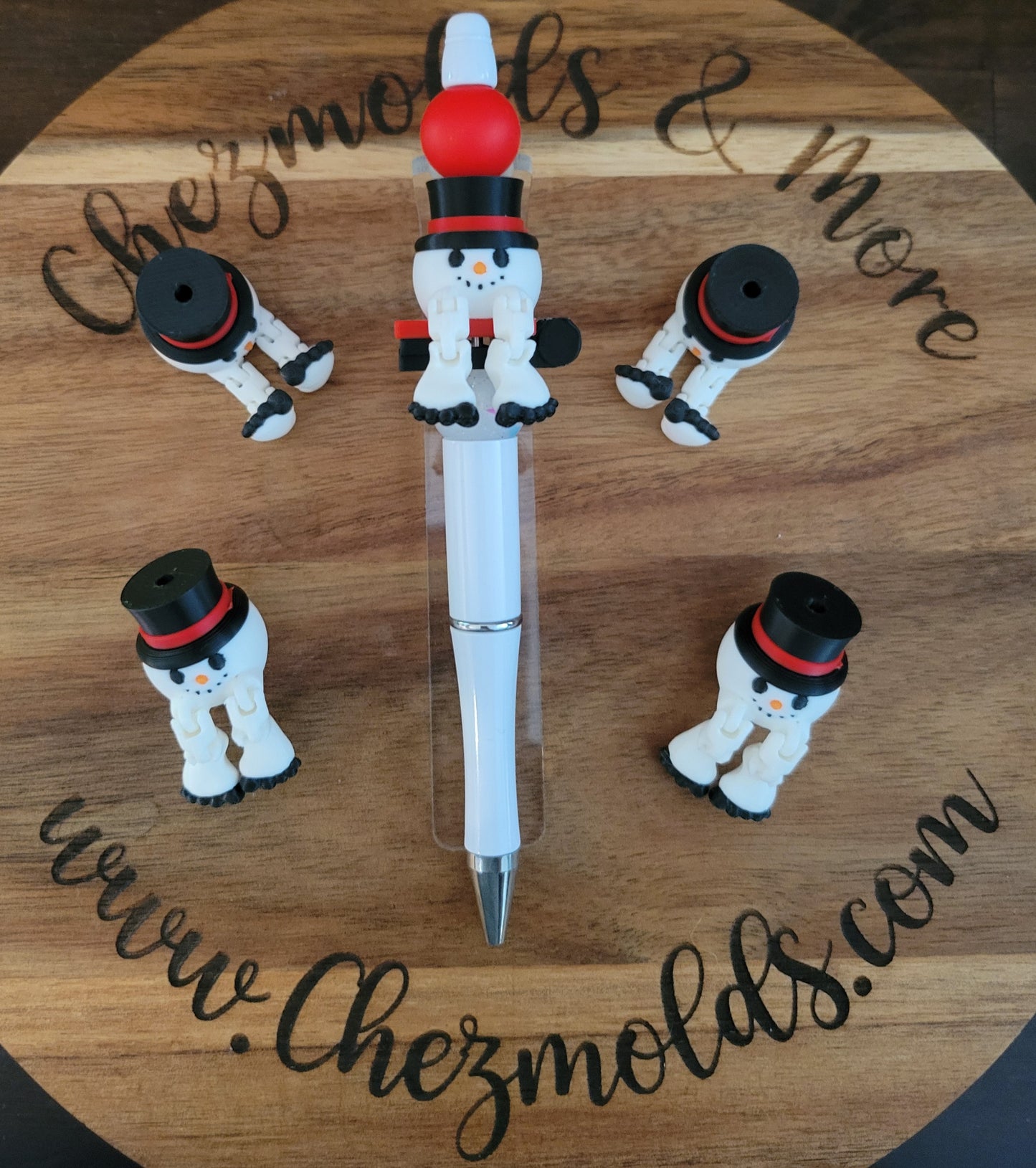 CE 3d printed focal Bead- Snowball with hat kicker ( flexy feet )