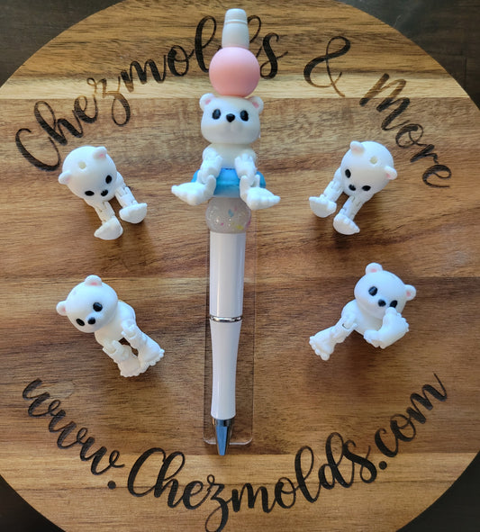 CE 3d printed focal Bead- Polar bear kicker ( flexy feet )
