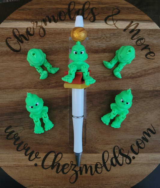 CE 3d printed focal Bead- Green guy kicker ( flexy feet )SOLD OUT- RESTOCK NEXT YEAR