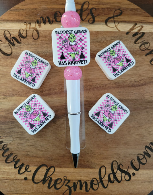 CE 3d printed focal Bead- baddest g pink checkered