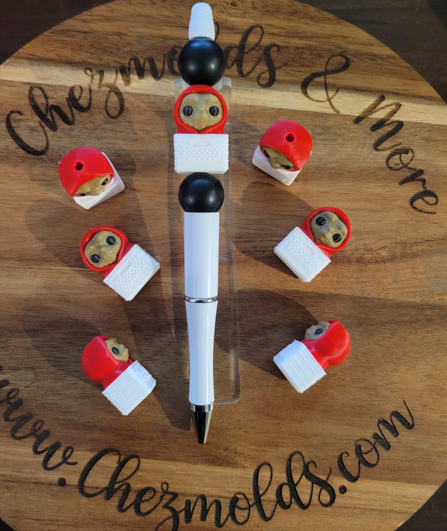 CE 3d printed focal Bead-Et on hoodie and basket