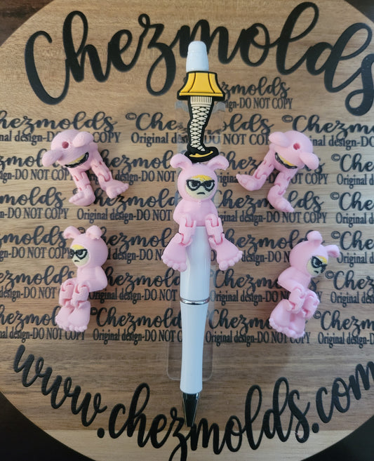 CE 3d printed focal Bead- pink bunny kicker ( flexy feet )SOLD OUT RESTOCK NEXT YEAR