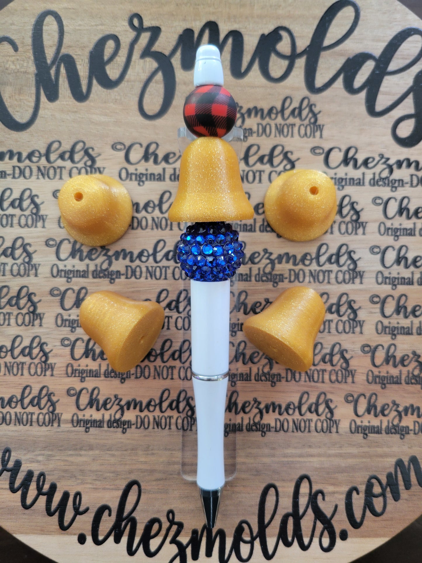 CE 3d printed focal Bead-Sparkle gold bell shaker