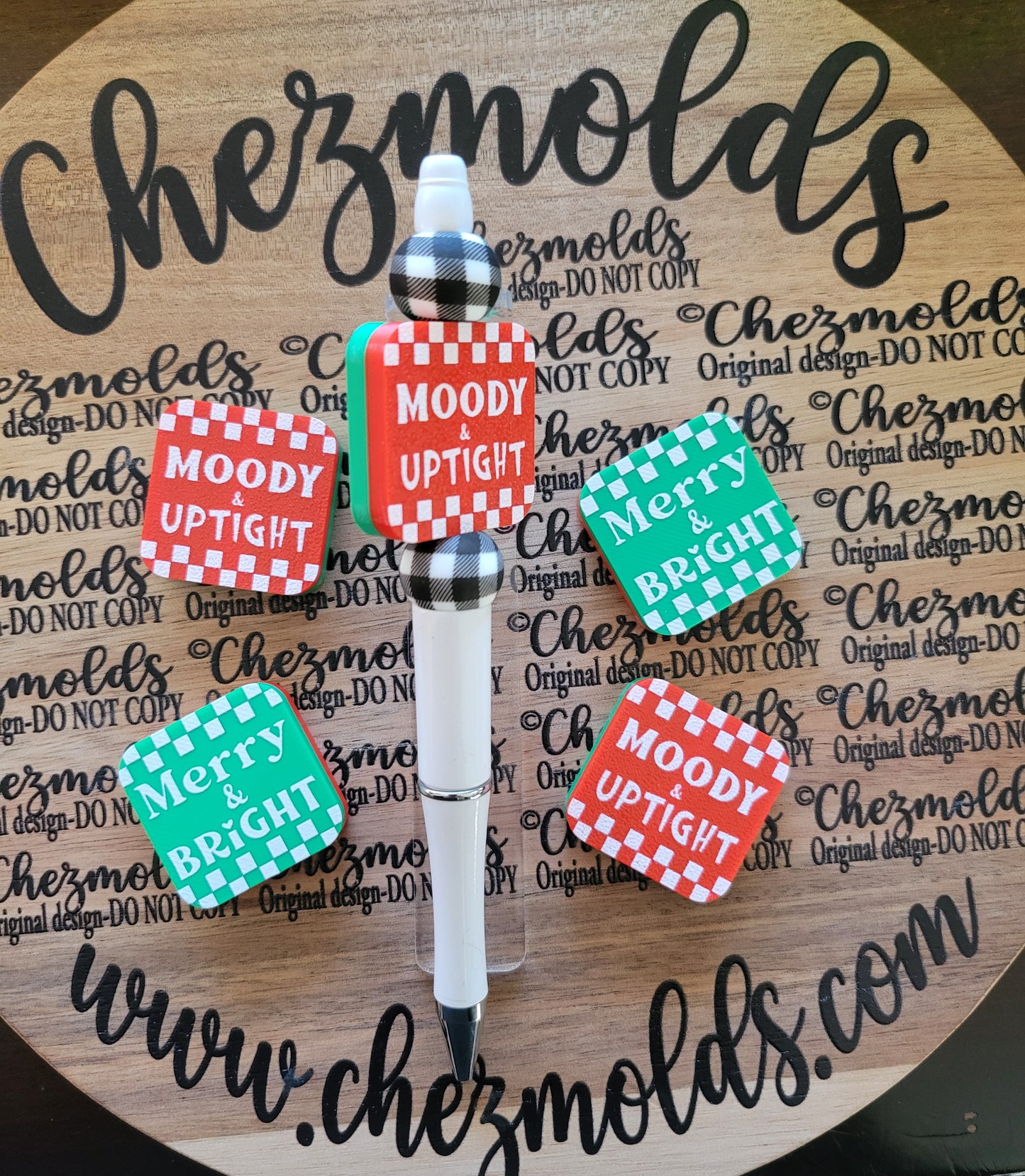 CE 3d printed focal Bead-double sided- Merry & bright/moody & uptight