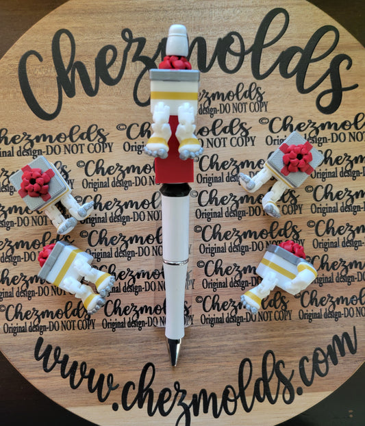 CE 3d printed focal Bead-present- white/gold/silver red kicker ( flexy feet )