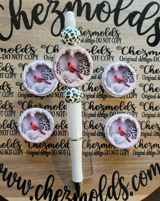 CE 3d printed focal Bead- 3d design cardinal scene