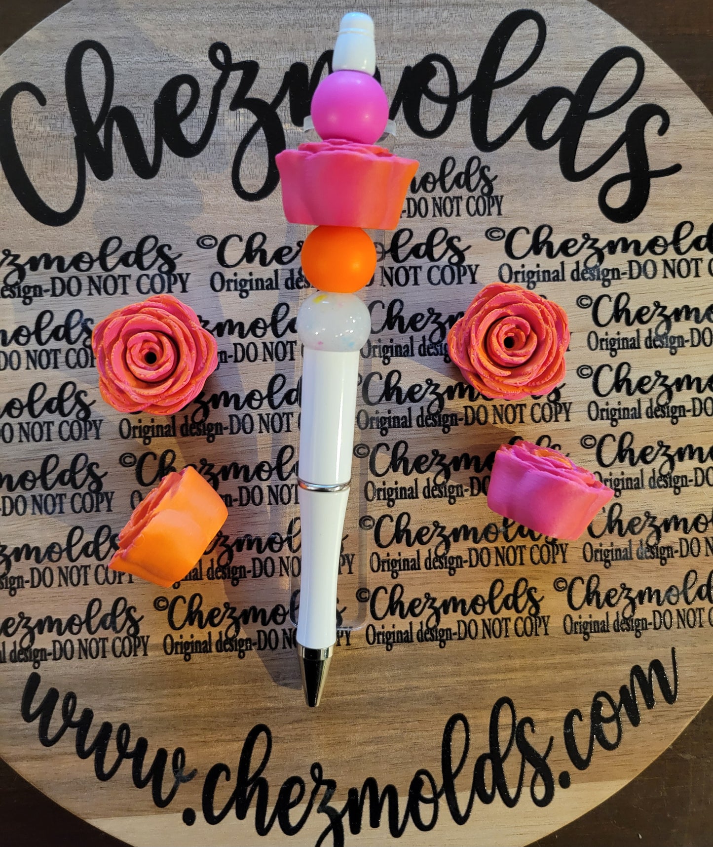 CE 3d printed focal Bead- rose spinner-  pink and orange