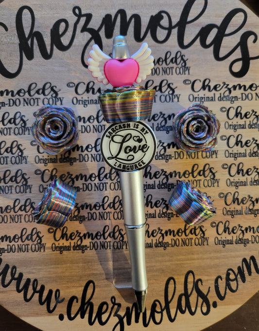 CE 3d printed focal Bead- rose spinner-  chrome rainbow