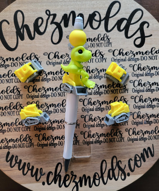 CE 3d printed focal bead-yellow bulldozer