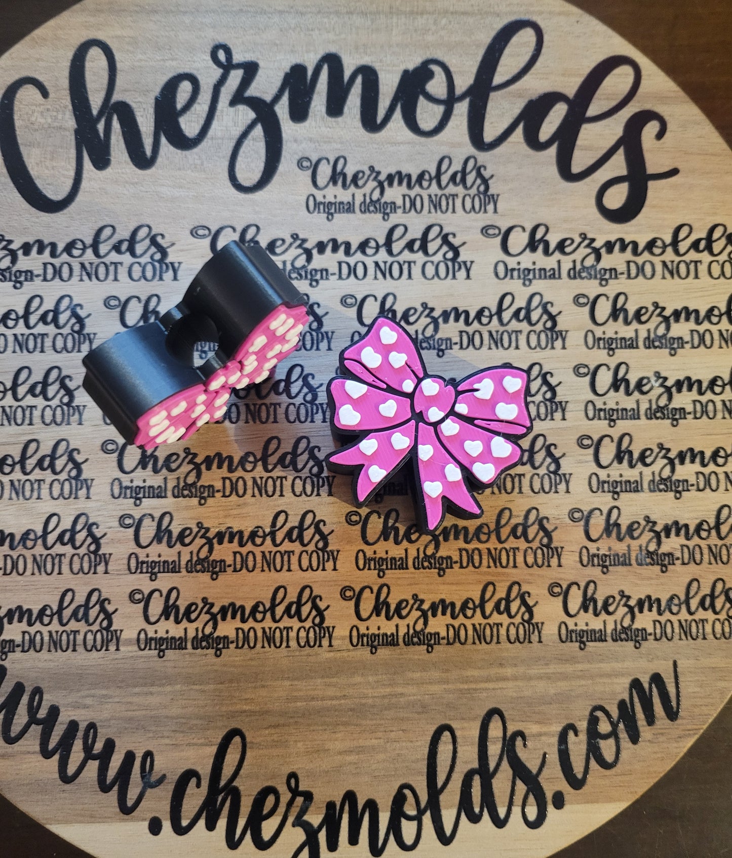 CE 3d printed straw buddy-bow pink with white hearts