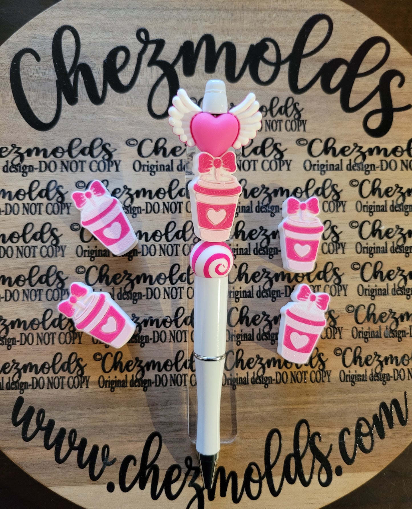 CE 3d printed focal Bead -love coffee pinks