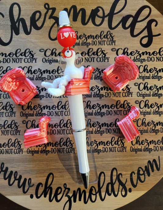 CE 3d printed focal Bead -love arm chair ( red and white )