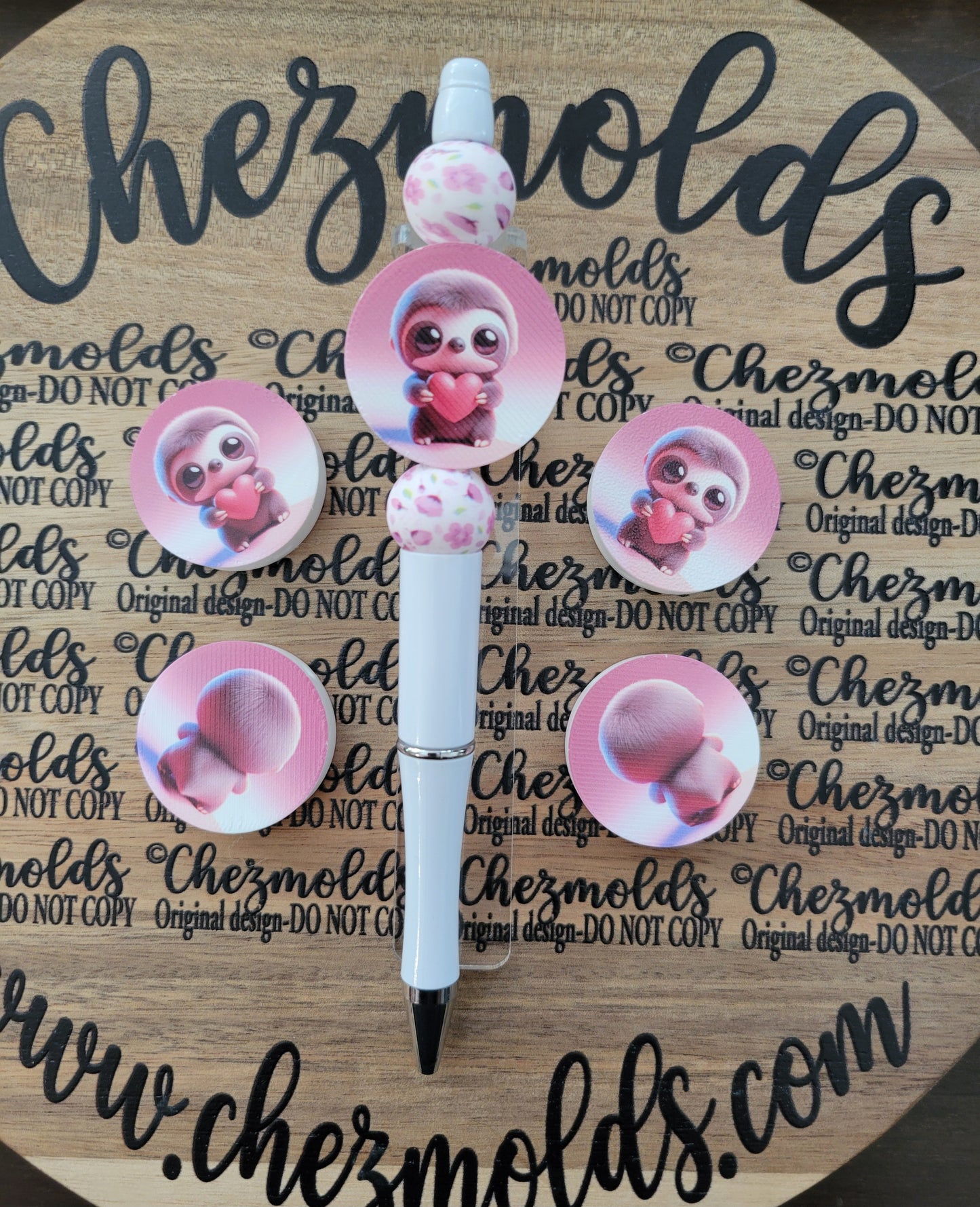 CE 3d printed focal Bead-double sided-love sloth