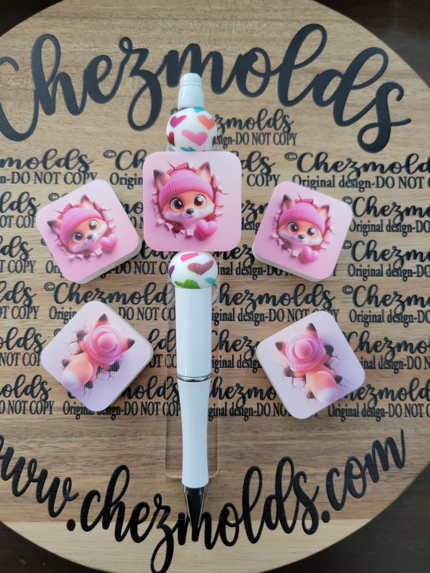 CE 3d printed focal Bead-double sided-love fox