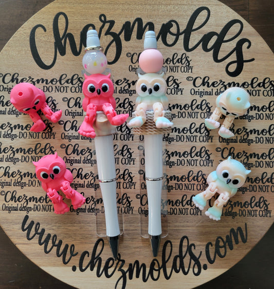 CE 3d printed focal bead- Cutie owl kicker ( flexy feet )