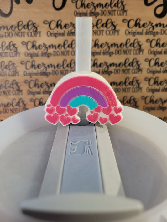 CE 3d printed straw topper-rainbow with hearts