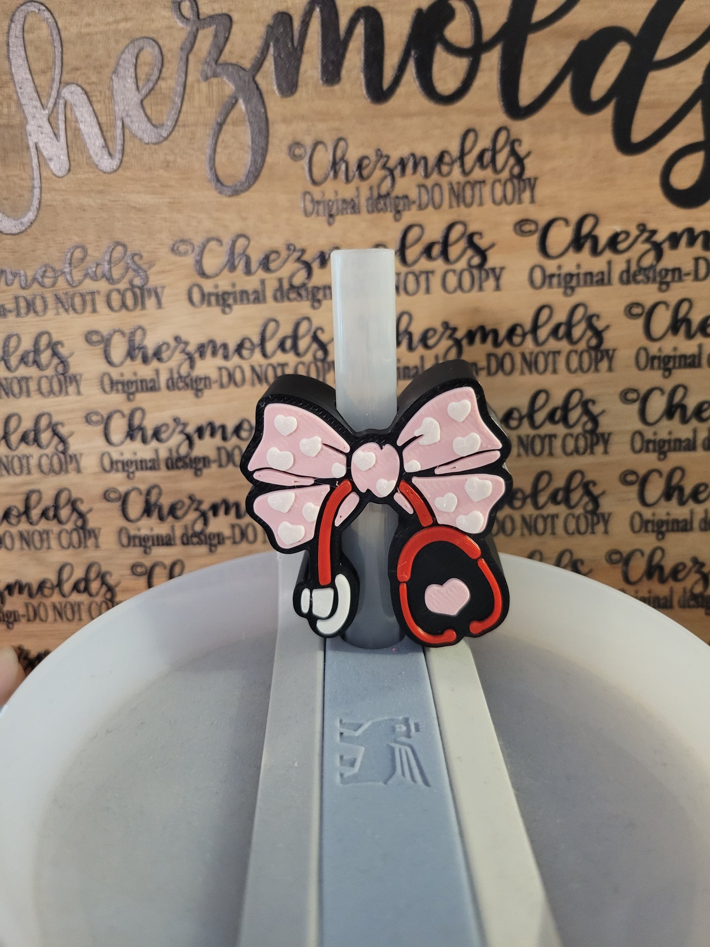 CE 3d printed straw topper-bow with heart stet