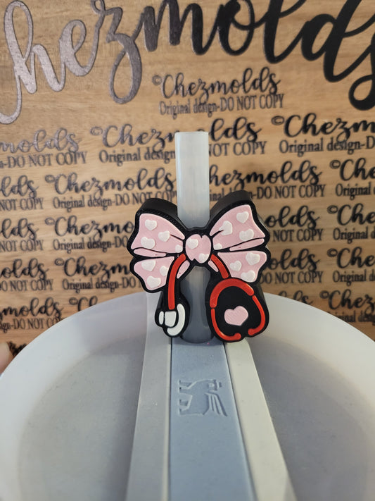 CE 3d printed straw topper-bow with heart stet