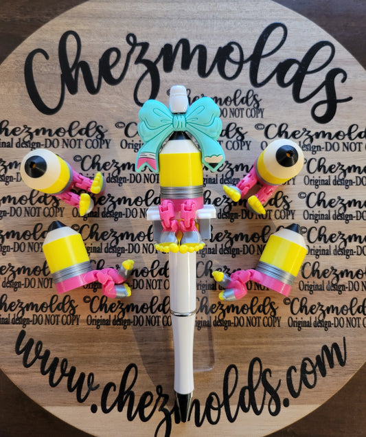 CE 3d printed focal Bead- Teacher pencil kicker ( flexy feet )