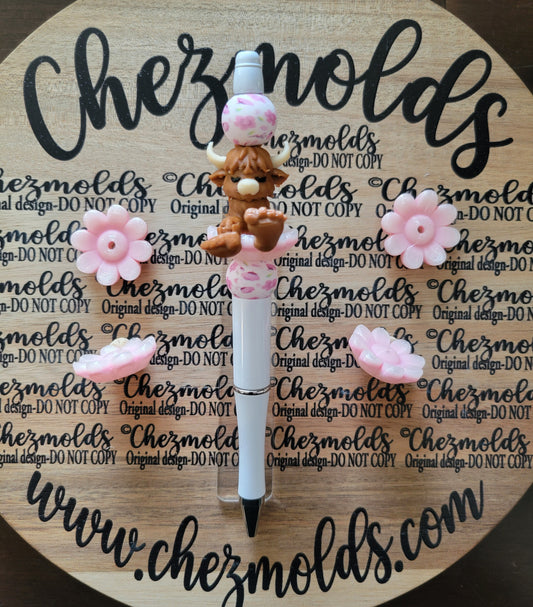 CE 3d printed focal bead-3d pink daisy seat