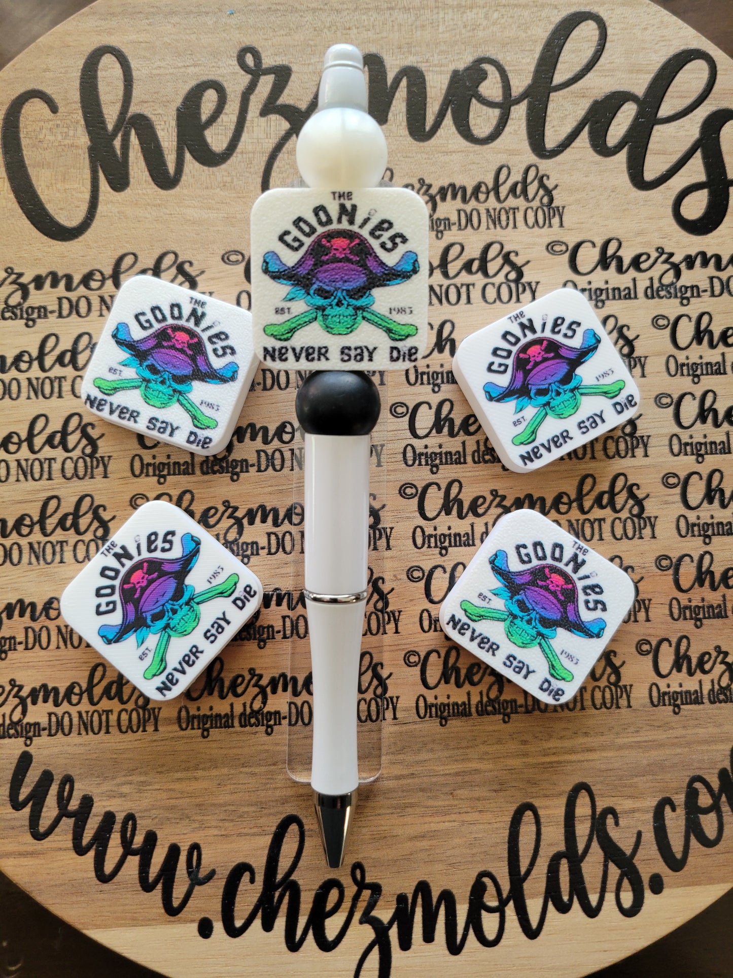 CE 3d printed focal Bead-goonies on white