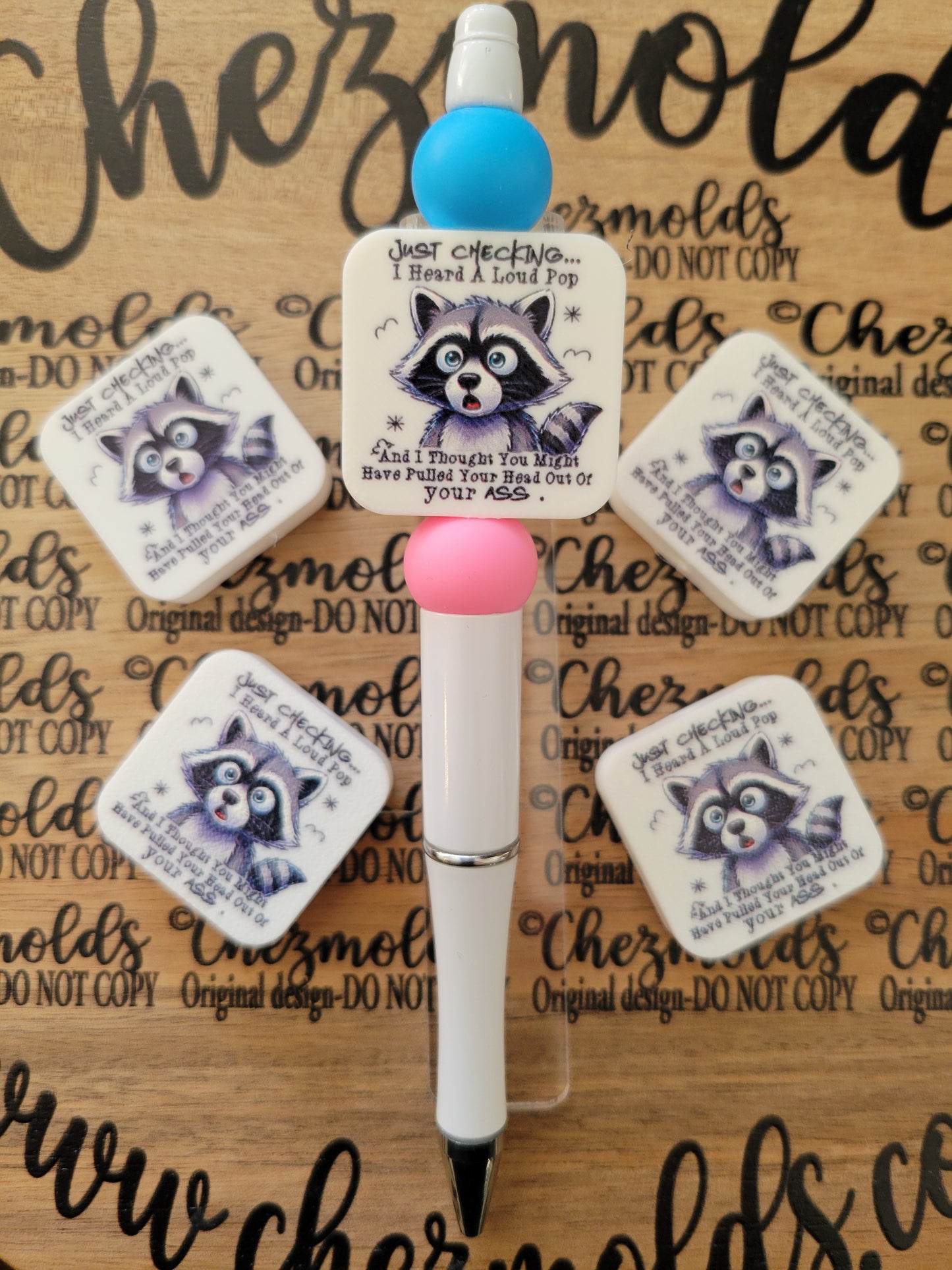 CE 3d printed focal Bead-Loud pop raccoon