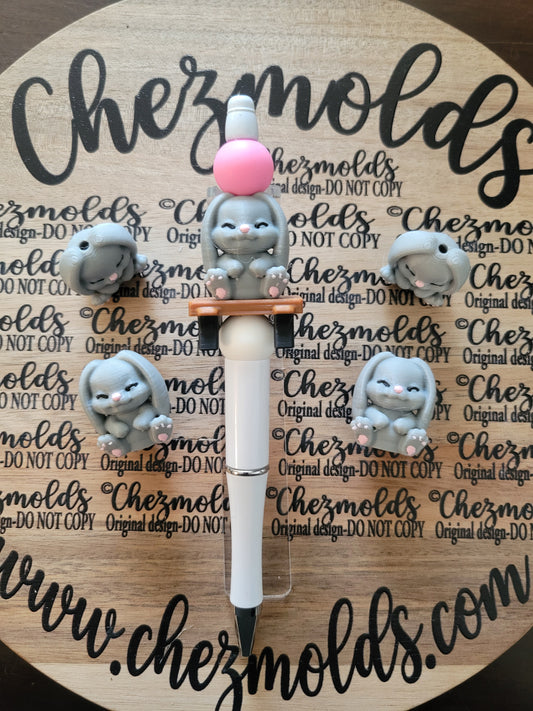 CE 3d printed focal Bead- cute floppy grey bunny NONK