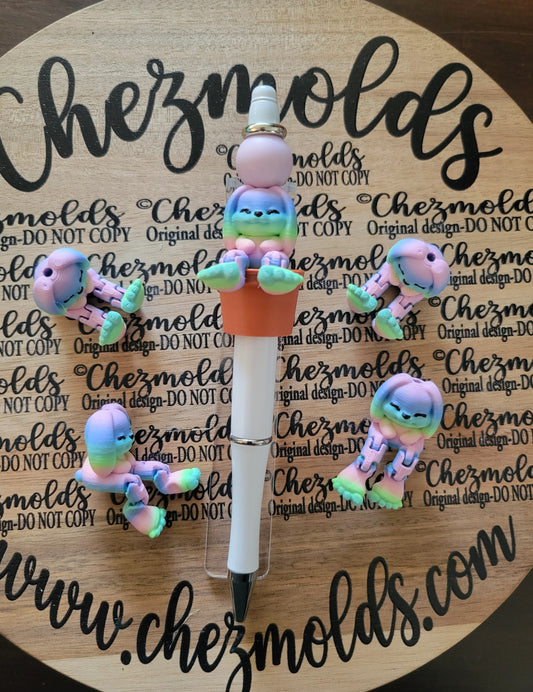 CE 3d printed focal bead-rainbow bunny floppy ears kicker ( flexy feet )