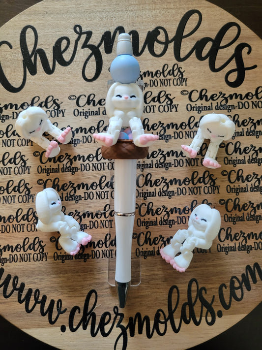 CE 3d printed focal bead-White bunny floppy ears kicker ( flexy feet )