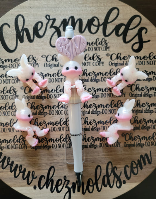 CE 3d printed focal bead-white/pink bunny standing ears kicker ( flexy feet )