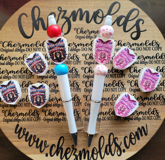 CE 3d printed focal Bead-For God and country shield- CG exclusive design