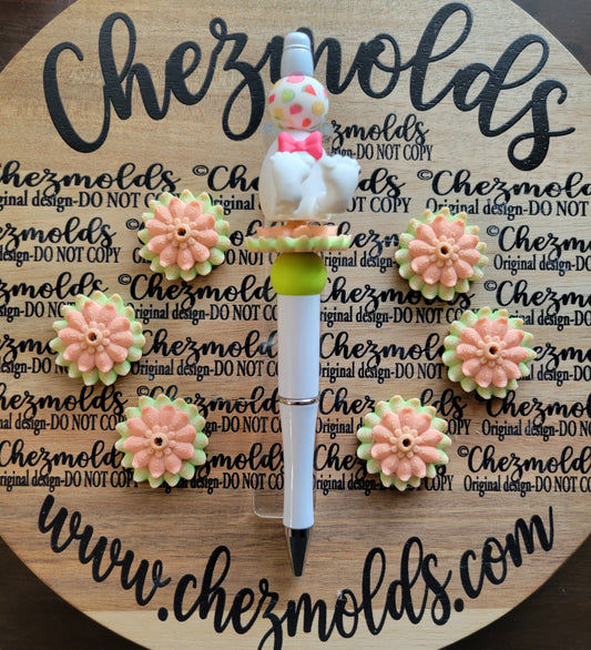 CE 3d printed focal Bead-Spring flower seat ( peach and green )