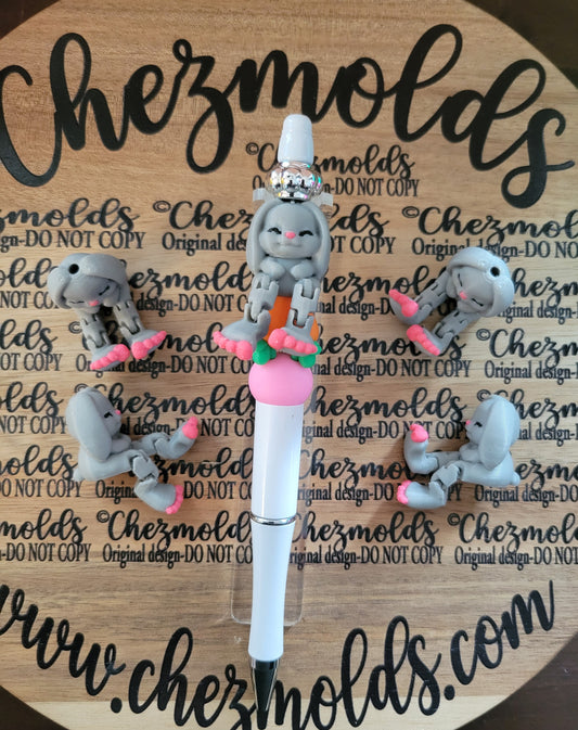 CE 3d printed focal bead-Grey bunny floppy ears kicker ( flexy feet )