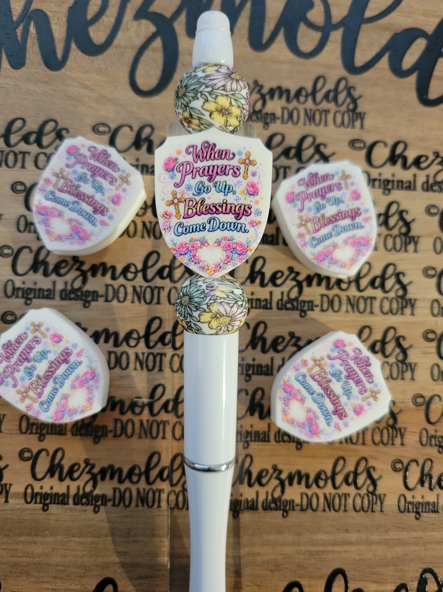 CE 3d printed focal Bead- Prayers go up blessing come down- CG exclusive design