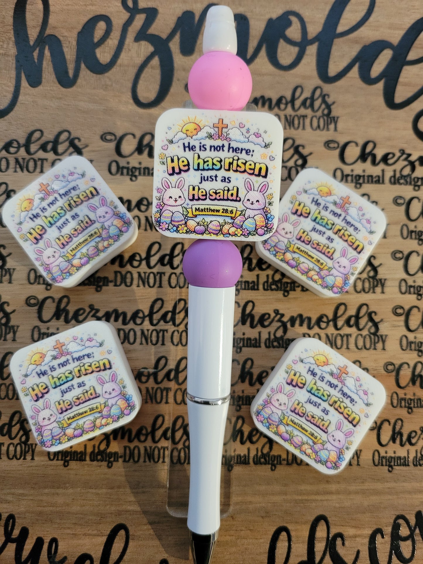 CE 3d printed focal Bead- He is risen bunnies- CG exclusive design