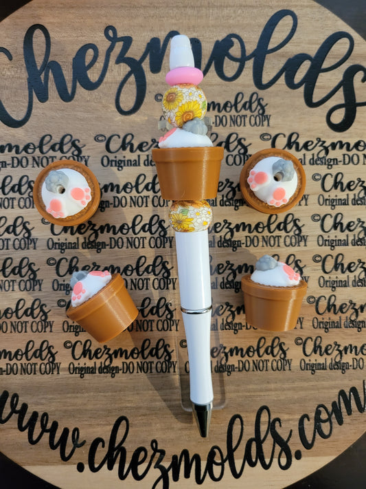 CE 3d printed focal Bead-Bunny bum in pot