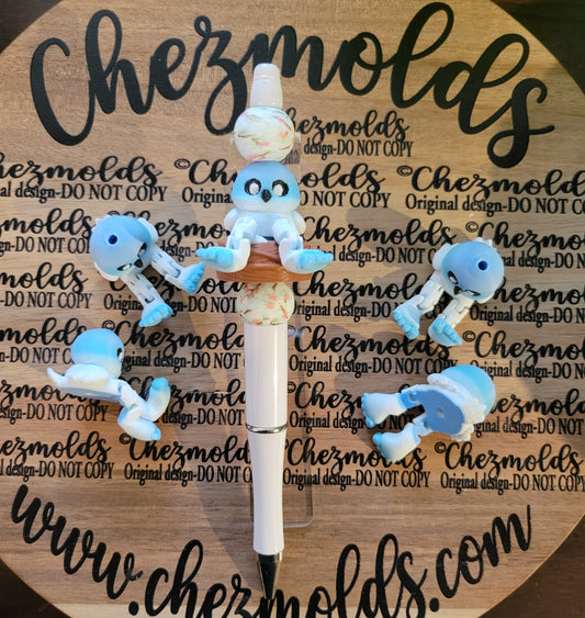 CE 3d printed focal bead-Chirpy blue bird kicker ( flexy feet )