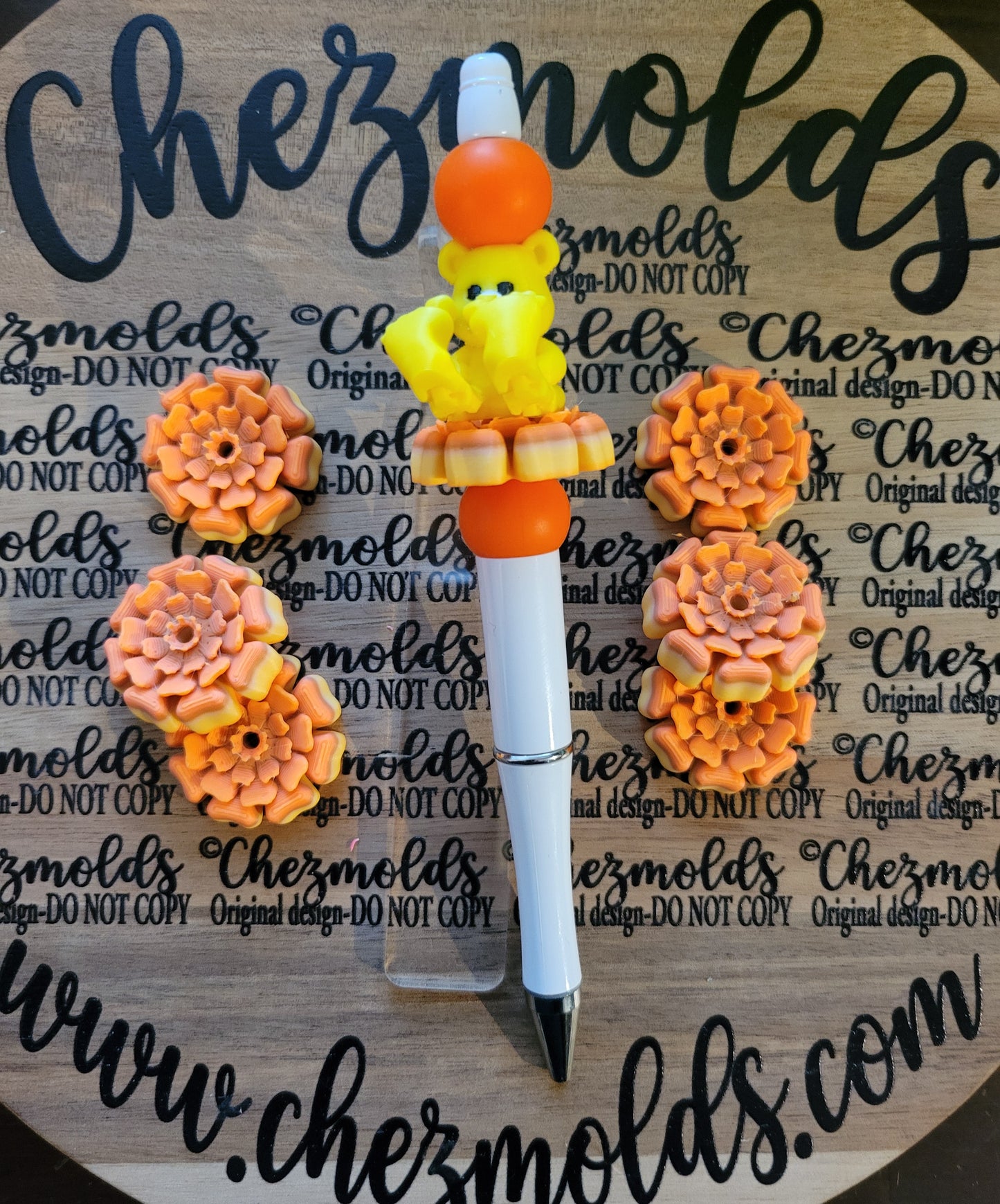 CE 3d printed focal Bead-orange yellow flower seat