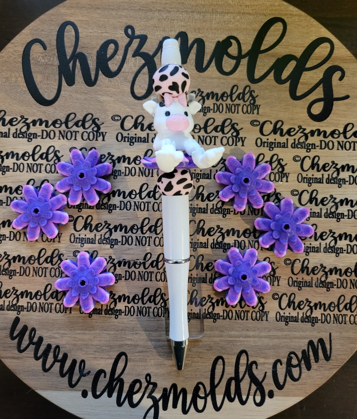 CE 3d printed focal Bead-purple/pink flower seat